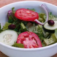 House Salad · Romaine hearts, tomato, cucumber, red onion, olive,  and choice of vinegar