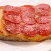Square homeboy slice · Charred mini pepperoni with mikes hot honey