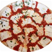 Margarita Pizza · Romano, fresh mozzarella cheese and basil.