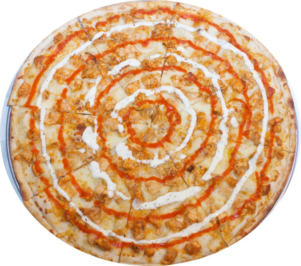 Buffalo Chicken Pizza · Our famous round pie topped with Buffalo chicken.