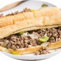 Philly cheesesteak  Sandwich · Steak, cheese, and caramelized onion sandwich. 