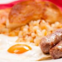 Two Eggs Any Style with Sausage · Served with Home Fries & Toast