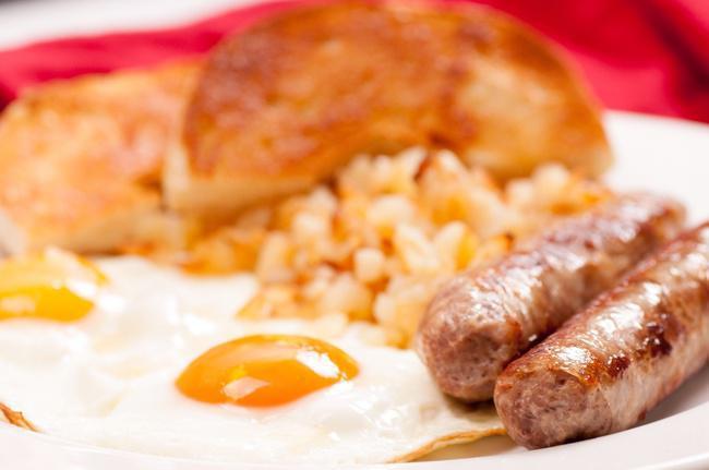 Two Eggs Any Style with Sausage · Served with Home Fries & Toast
