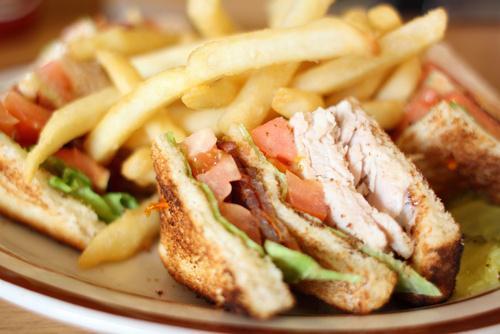 Grilled Chicken Club · With Bacon, Lettuce, Tomato & Mayo. Served with French Fries, Cole Slaw & Pickle.