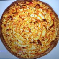 Buffalo Chicken Pizza · Slow smoked chicken strips tossed in mild buffalo sauce then topped with whole-milk mozzarel...
