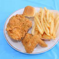 2 Pieces White Meat Meal Deal Dinner · Wing and breast. Comes with 1 side and 1 roll.