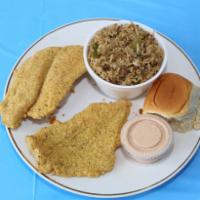 2 Pieces Fish Meal Deal Dinner · Comes with 1 side and 1 roll.
