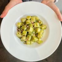 Gnocchi Con Pesto · Homemade Potato Gnocchi, Basil Pesto, Pine Nuts