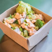 Tokyo Bay · Brown rice or spinach, cooked salmon, broccoli, carrot, edamame, cucumber, avocado, green on...