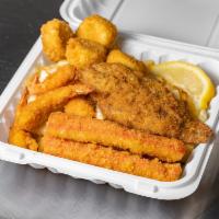Combo 7 · Shrimp 4pc & scallops 4pc & crab stick 2pc & whiting 1pc with fries