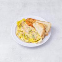 Classic Western Omelet Breakfast · Ham, green peppers, onions, tomatoes and American cheese.