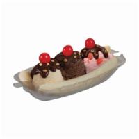 Banana Split · 3 of your favorite ice cream flavors, two banana slices, your choice of 3 wet toppings, all ...