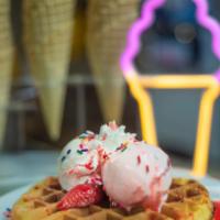 Waffle Party · Waffle
Vanilla Ice Cream
Strawberry Ice Cream
Chopped Strawberries 
Sliced Banana
Whipped Cr...
