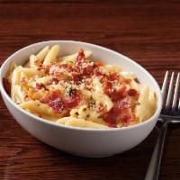 Smoked Bacon Mac n Cheese · Mini penne, smoked bacon, government cheese, cheddar and smoked mozzarella topped with house...