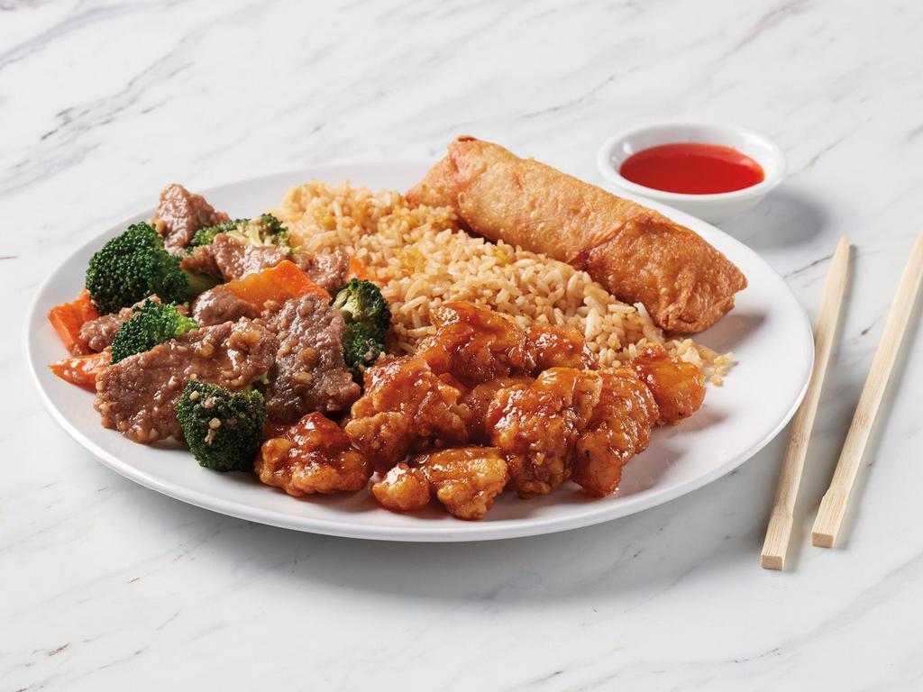 2 Entree Dinner · 2 entrées, rice or noodles, appetizer and fortune cookie.
