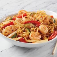 Chili Shrimp · Shrimp, red peppers, zucchini, yellow onions, chili, and Korean BBQ sauce. Served with egg n...