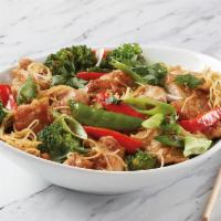 Curry Pork · Pork, broccoli, red and green peppers, snap peas, green onions, cilantro, pad Thai sauce and...