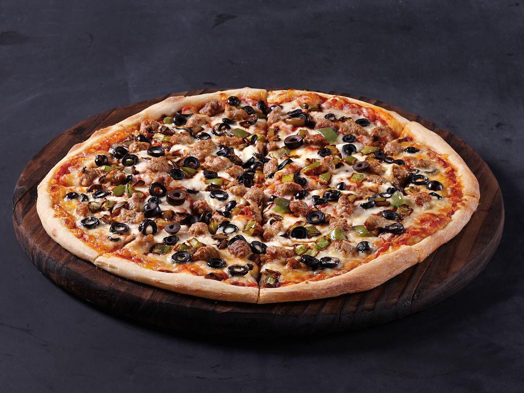 Build Your Own Pizza · Choose your own crust, sauce, cheese, meats, toppings, finishes.