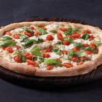 Margherita Pizza · Olive oil, mozzarella pearls, tomatoes, basil. 