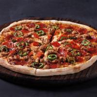 The Spicy Devil Pizza · Spicy red sauce, mozzarella, pepperoni, Italian sausage, jalapenos, crushed red peppers.