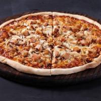 BBQ Chicken Pizza · BBQ Sauce, mozzarella, grilled chicken, onions.