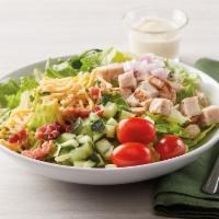Dilusso Chicken Club Salad · Romaine Lettuce with diced chicken, tomatoes, red onion, cucumber, Colby jack cheese, and ba...