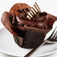 Chocolate Addiction Cupcake · Milk chocolate batter topped with dark chocolate icing. Garnished with curls of chocolate. S...