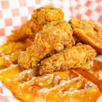 Chicken and Waffle · 5 to 6  pieces of party wings with waffle 