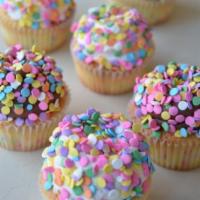 Confetti (Van) Cupcake · Classic yellow butter cake flavored with confetti sprinkles baked-in; frosted in Vanilla But...