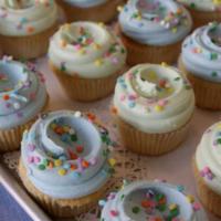Van/Van Cupcake · Classic yellow butter cake flavored with pure vanilla extract; frosted in Vanilla Buttercrea...
