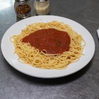 Spaghetti · Served with soup or salad, and bread.