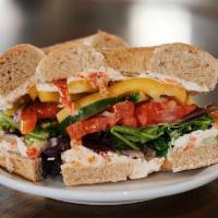 The Garden Veg · Mixed greens, tomato, red onion, yellow pepper, and cucumber with garden veggie cream cheese...