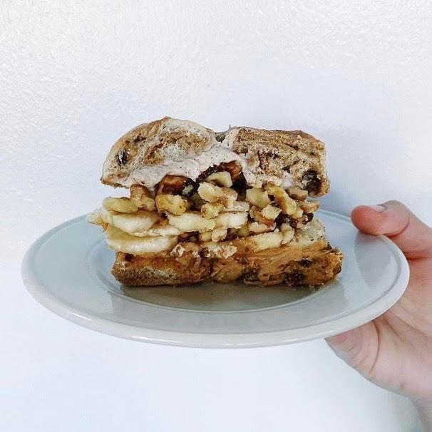 The Bachelorette · Brown sugar cinnamon cream cheese, peanut butter, sliced banana, and walnuts on a toasted bagel (we recommend cinnamon raisin!).