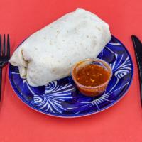 Burrito · Burrito with meat, rice, beans inside and toppings of choice.