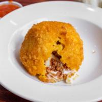1 Arancini · Rice ball stuffed with meat, peas and cheese.