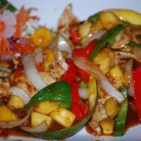 Mango Stir Fried · Sliced mangoes and your choice of protein stir fried in our chef’s spicy sweet and sour sauc...