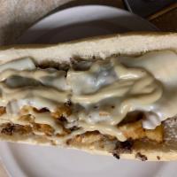 Fat Drunk Sandwich · Cheesesteak, chicken fingers, mozzarella sticks, french fries and honey mustard. 