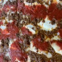 Lasagna Pizza · Ground beef and ricotta cheese.