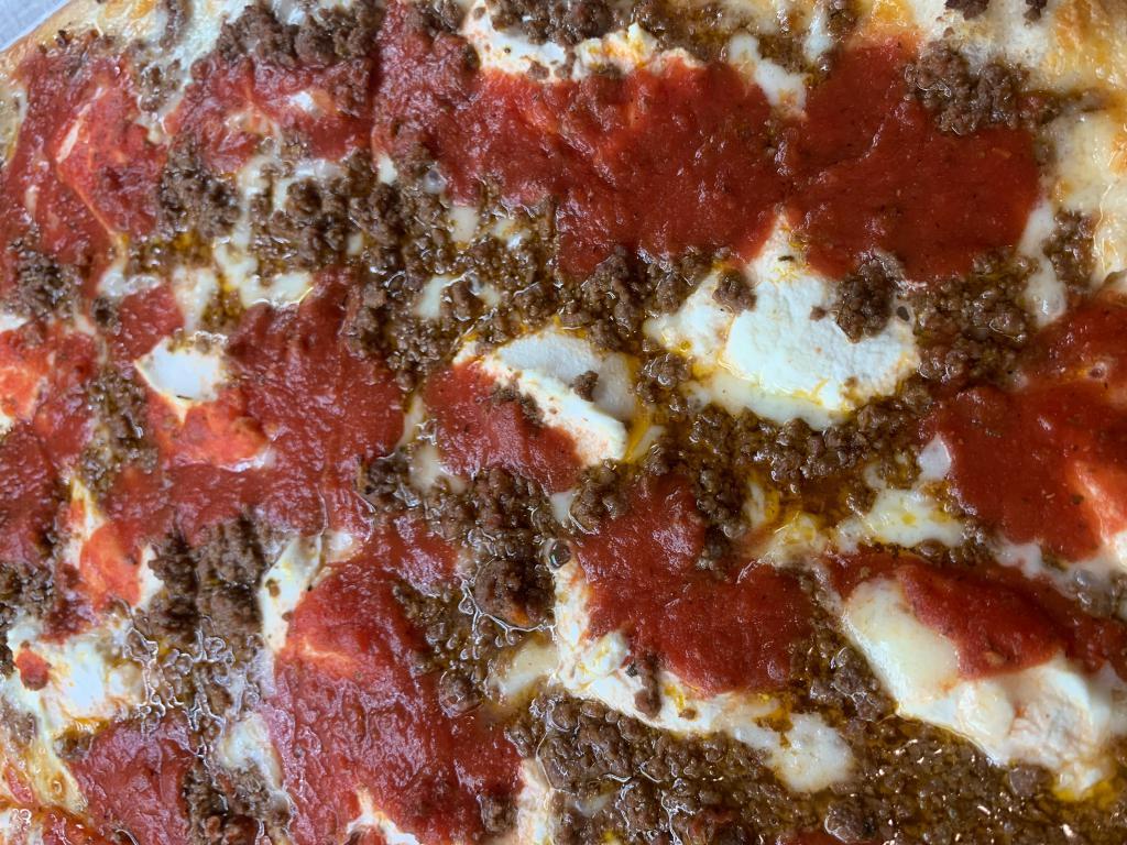Lasagna Pizza · Ground beef and ricotta cheese.