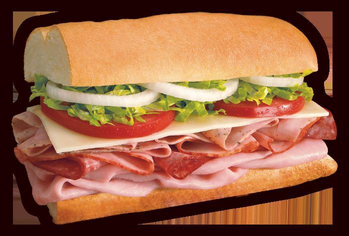 Ham, Salami and Provolone Sub · dressed with Lettuce, tomatoes, onions, oil and vinegar, oregano.
