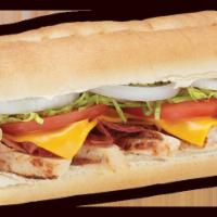 Chicken Cheddar Bacon Ranch Hot Sub · Grilled chicken breast, crisp bacon, smoked cheddar, tomatoes, lettuce, and onion with ranch...