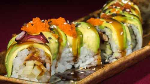 R22. Caterpillar Roll · Eel, cucumber and avocado on top.
