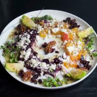 Beet Salad Dinner · Roasted red and gold beets, served with candied pecans Brussels sprouts, topped with feta ch...