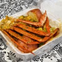 Crab Platter · Crab, corn, potato, broccoli and egg.