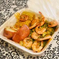 Shrimp Platter · Shrimp, corn, potato, broccoli and egg.