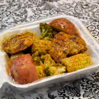 Chicken Platter · Chicken, corn, potato, broccoli and egg.