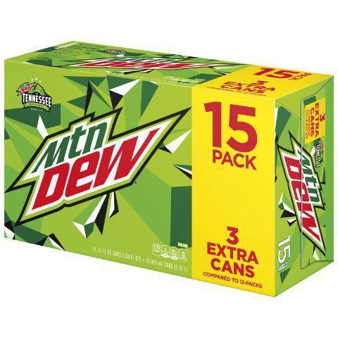 Mountain Dew 15 Pack 12oz Can · Lemon-lime flavored soft drink with a crisp, clean taste that quenches your thirst.