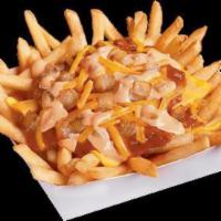 Thousand Island Chili Cheese Fries · Golden brown french fries topped with our world famous secret recipe chili, melted shredded ...