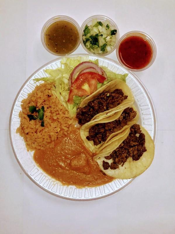 Taco Plate · 3 Tacos of the meat of your choice, served with salad, rice, beans.
