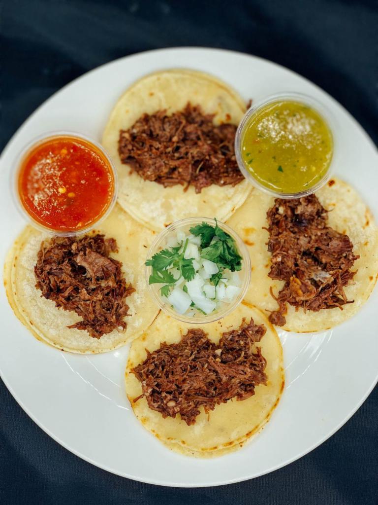 Barbacoa Taco Order · 4 Tacos at the meat of your choice, with red / green chilli sauce.